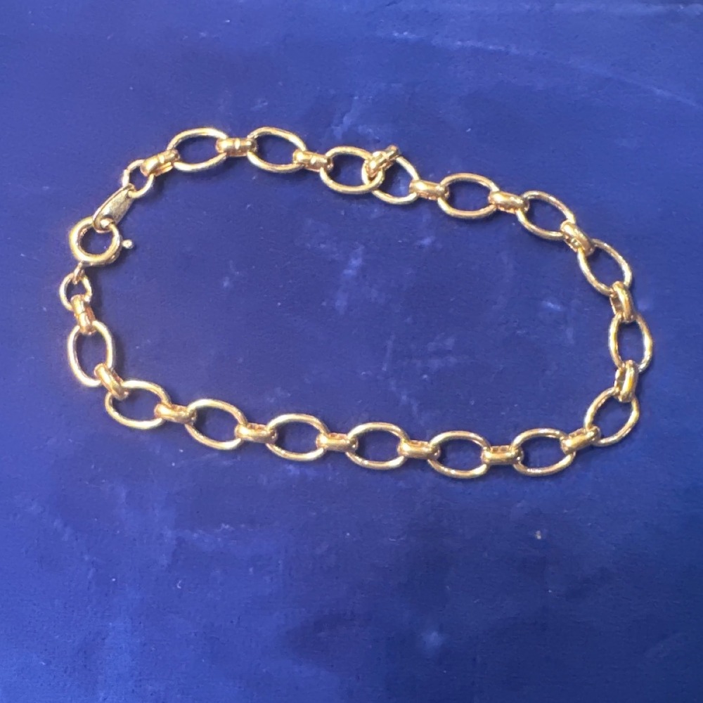 Gold Tone Oval Link Chain Bracelet 7.5 Inch Spring Ring Clasp Classic Minimalist